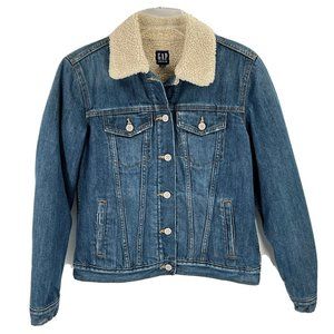 GAP Blue Denim Jacket with Cream Sherpa Collar